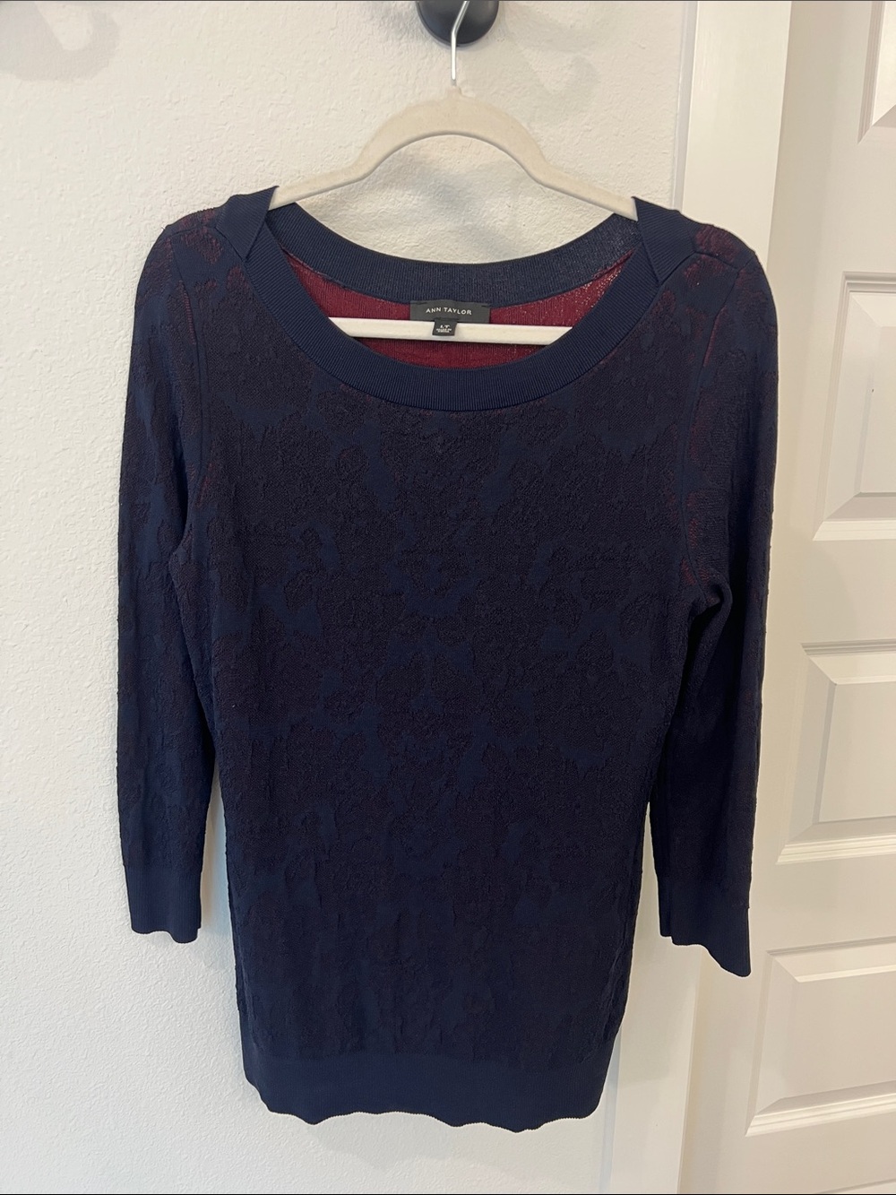 Ann Taylor Navy Lace-Overlay Pullover Sweater